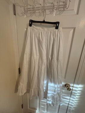 White Tiered Maxi Skirt with Elastic Waist
